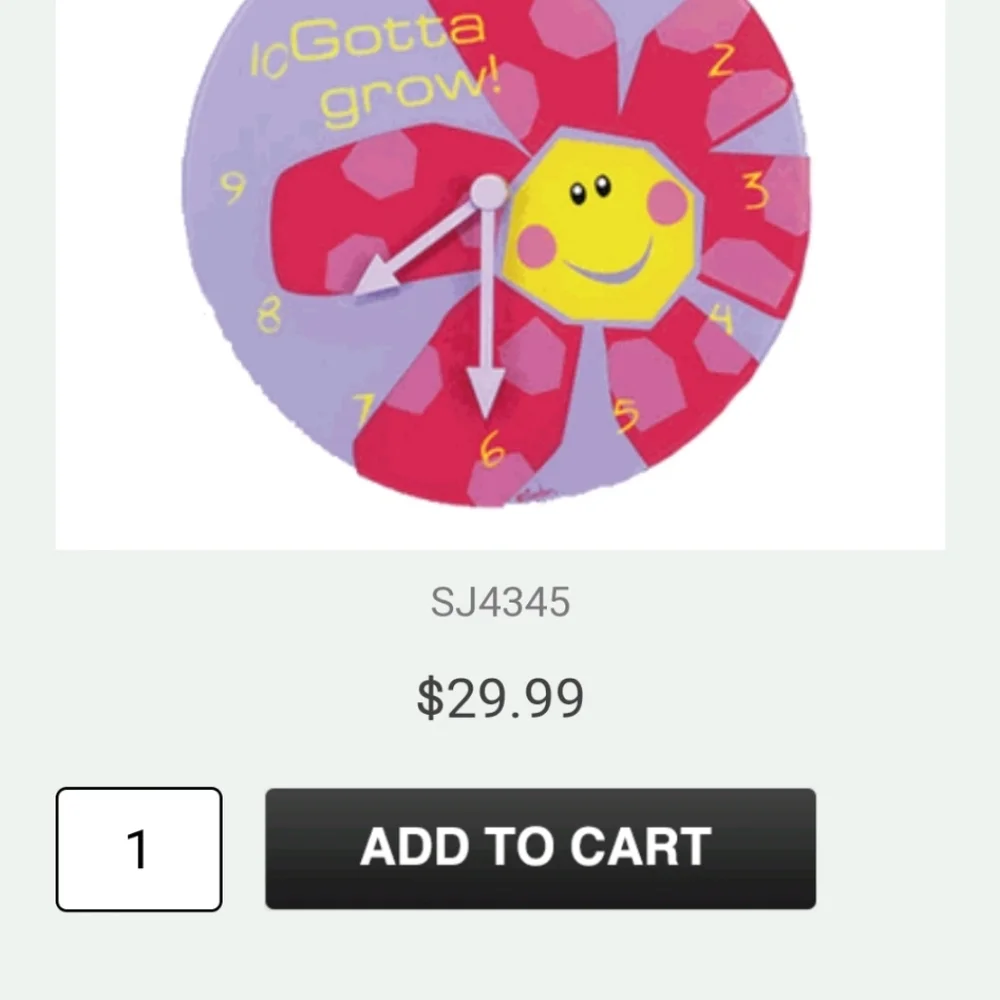 Flower Glass Wall Clock for kids or children by Stephen Joseph New!